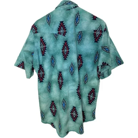 Wrangler Aztec Button Up Short Sleeve Men’s Cowboy 16 Large Blue VTG - Picture 4 of 7